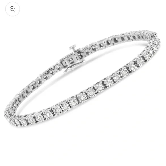 Haus of Brilliance .925 Sterling Silver Diamond Bezel Tennis Bracelet 7” - Picture 1 of 5